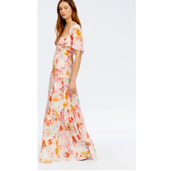 $695 Tanya Taylor Women's Pink Willa V Neck Floral Print Silk Dress Size 8 - Picture 1 of 7